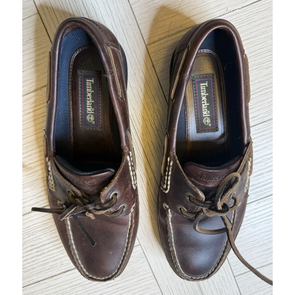 Timberland VTG Men's Boat Slip On Lace Up‎ Brown Leather Loafer Sz 9.5 M Classic